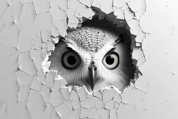 Fotobehang Eagle breaking through a cracked wall with a hole in it. © Creative