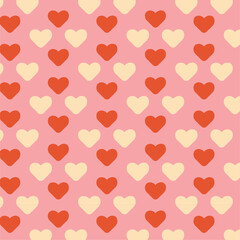 Groovy vintage hearts red colors lovely Love pink background. Love concept. trendy retro 60s 70s cartoon style pattern. Happy Valentine's day