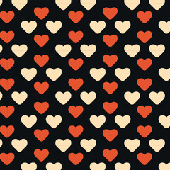 Groovy vintage hearts red colors lovely Love black background. Love concept. trendy retro 60s 70s cartoon style pattern. Happy Valentine's day