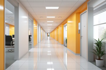 Modern office with a beautiful long office corridor  and defocused room background concepts and ideas for business presentation background