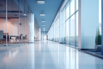 Obraz premium Modern office with a beautiful long office corridor and defocused room background concepts and ideas for business presentation background