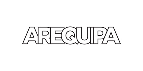 Arequipa in the Peru emblem. The design features a geometric style, vector illustration with bold typography in a modern font. The graphic slogan lettering.