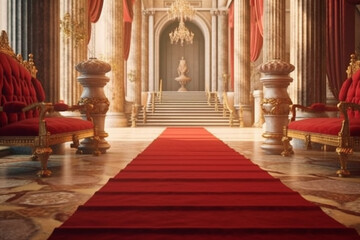 Fototapeta na wymiar The red carpet at the entrance to the palace, 3d render