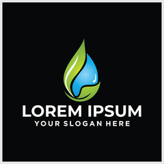 Eco Water drop leaf Logo design vector template. Natural mineral clear ecology water aqua Logotype. Green Energy concept icon.