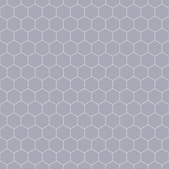 Repeated grey polygons on white background. Honeycomb wallpaper. Seamless surface pattern design with regular hexagons. Grill motif. Digital paper for page fills, web designing, textile print. Vector