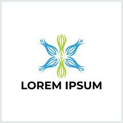 Abstract linear leafs eco logo. Yoga Relax Logotype. Meditation Sign. Floral icon.