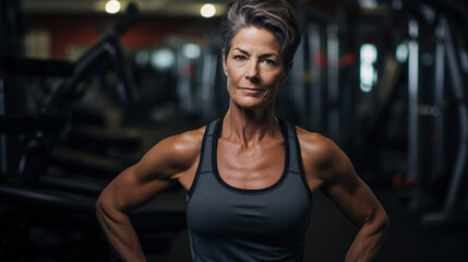 Fototapeta na wymiar A senior lady in the gym, fitness