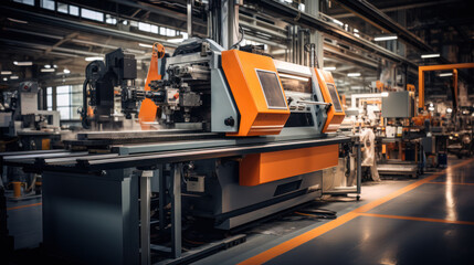Fototapeta premium A CNC machine within a factory, performing precision steel cutting operations.