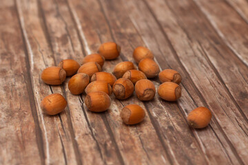 Healthy Hazelnuts on wood background