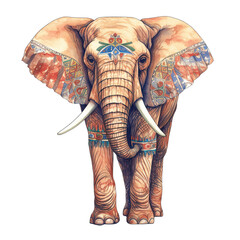 An elephant, boho hippie illustration - Generative AI