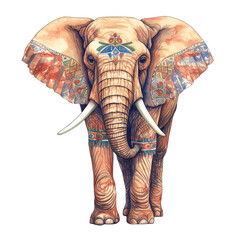 Naklejka premium An elephant, boho hippie illustration - Generative AI