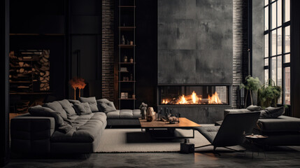 A contemporary interior within a loft, penthouse, or condo.