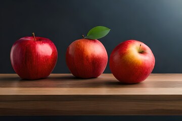 Fresh red apples on wooden table
