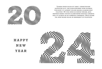 2024 Happy New Year. Template with black and white letter logo for calendar, poster, flyer, banner.