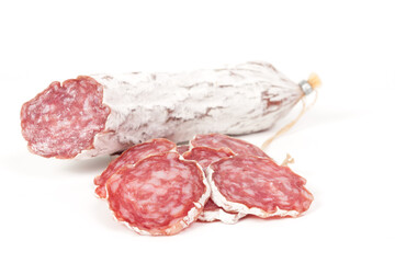 slices of salami isolated on a white