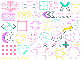 Linear minimalistic geometric shape, simple figure, abstract form and pattern isolated set