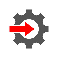 Gear and arrow icon isolated on white. Vector flat illustration for technology or innovation. Technology pictogram. Gear Integration. EPS 10