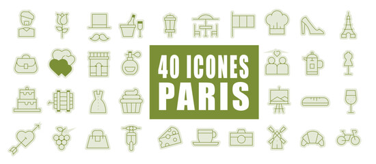 Icones picota pictogrammes et symboles paris, tourisme, découverte Tour Eiffel et signes