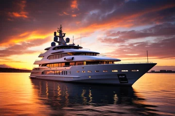 Foto auf gebürstetem Alu-Dibond Mittelmeereuropa A luxury yacht in the harbor at dusk.