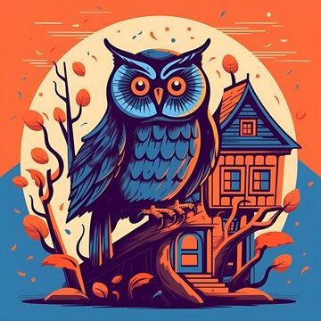 owl flat design. halloween design concept, generative ai