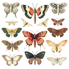 Vintage Illustration of Butterflies and Moths