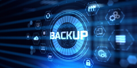 Data backup information protection cyber security concept on virtual screen.