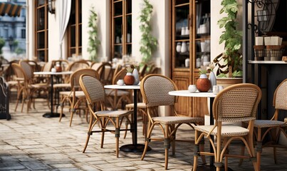 Fototapeta na wymiar European style roadside dining chairs and tables, AI Generative