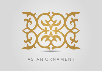 Vintage ornate linear ornament in Kazakh traditional style. Asian floral designs. Abstract Asian elements of the national pattern of the ancient nomads of the Kyrgyz, Mongols, Kazakhs, Tatars.