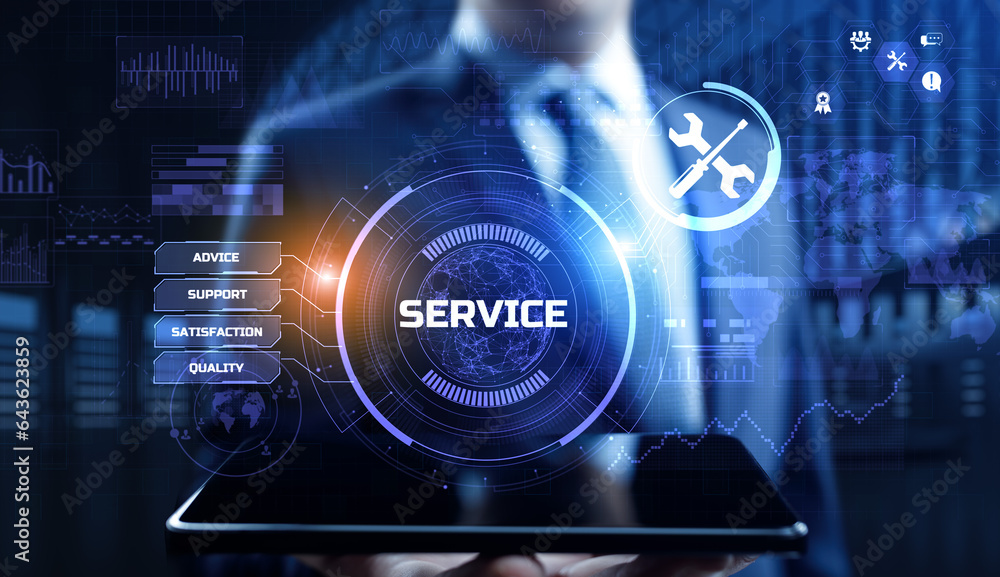 Poster service customer satisfaction technical support concept on virtual screen.