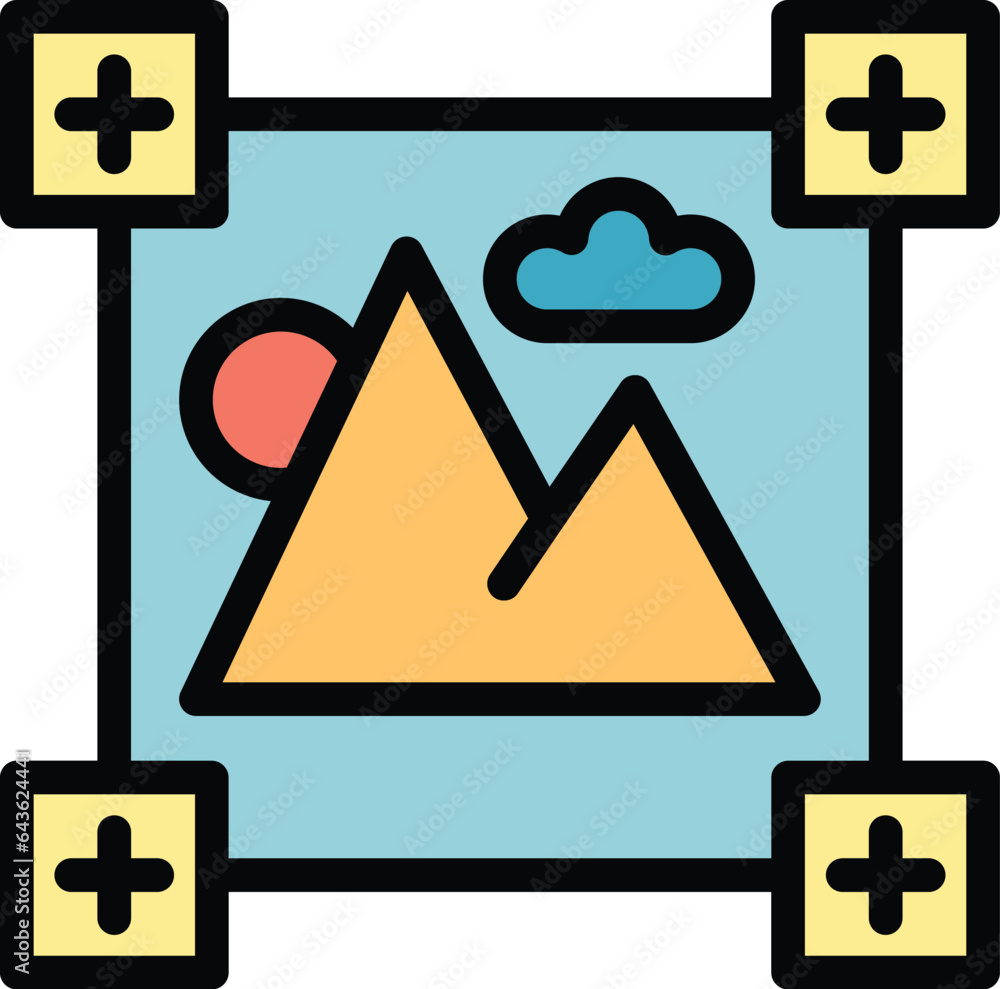 Poster image plotter icon outline vector. printer format. computer data color flat