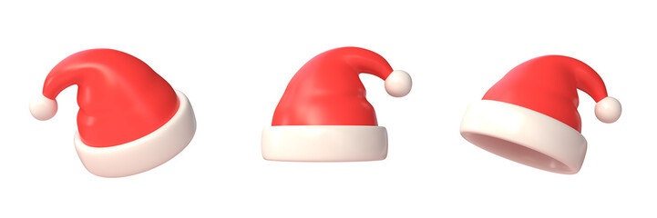 3d red santa claus hat in cartoon style. element or decoration for christmas or new year holiday. 3D rendering