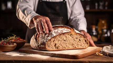 Immersing in the Artful Creation of Handmade Sourdough Bread.