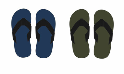 Illustration of summer flip-flops isolate on a white background. Sketch of blue and green flip-flops with rubber soles.
