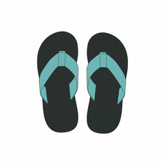 pair of flip flops. Drawing of summer sandals with rubber soles isolate on a white background. Sketch of flip-flops with black soles and turquoise straps.
