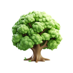 Cute green tree in cartoon clay toy style, pastel colors, isolated on white background. 3d render illustration isometric detailed icon clipart. Png with transparent background, cutout.