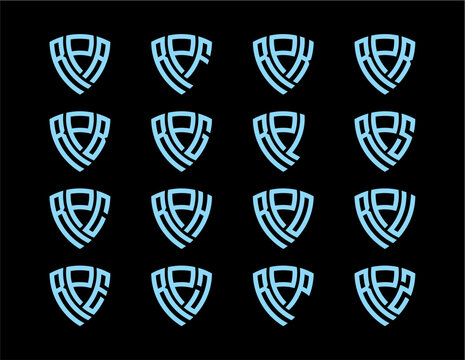 RPA, RPB, RPC, RPE, RPF, RPG, RPH, RPJ, RPK, RPL, RPO, RPP, RPR, RPS, RPU, RPZ creative letter shield logo design vector icon illustration