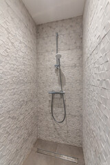 Modern shower. Simple stylish Scandinavian home interior design. Clean fresh bathroom.