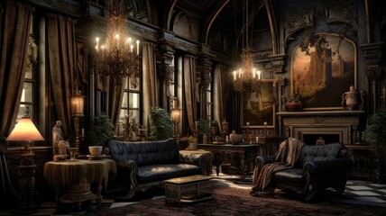 Classic Gothic Living Room. Opulent Elegance in Astonishing Detail