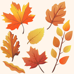 Set of colorful autumn leaves. Vector illustration.