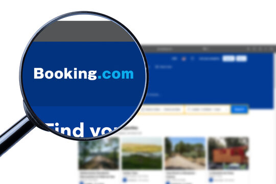 Kyiv, Ukraine - September 4, 2023: Booking.com website homepage. It is a travel fare aggregator website and travel metasearch engine for lodging reservations. Booking logo visible.