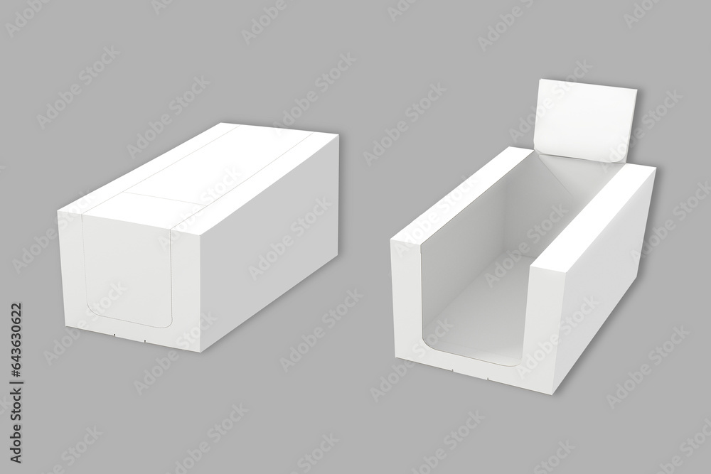 Poster white box pos poi holder cardboard blank empty displays products on background isolated. product moc