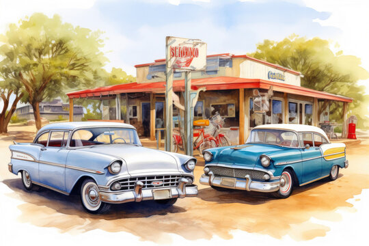 Watercolor Route 66 Drive-In
