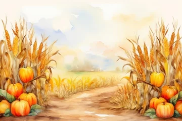 Fototapeten Corn Maze Adventure in Watercolor Splendor © Andrii 