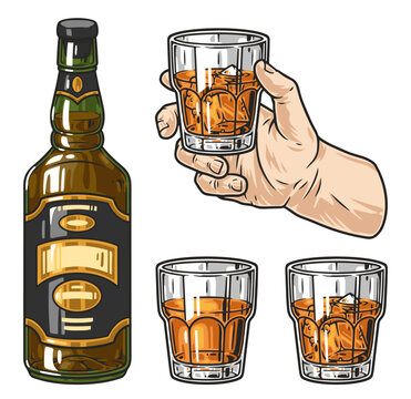 Whiskey drink set emblems colorful