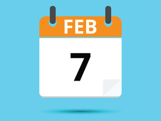 7 February. Flat icon calendar isolated on blue background. Vector illustration.