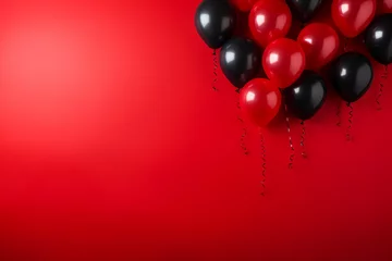  black friday sale: black and red balloons on a red background with copy space © World of AI