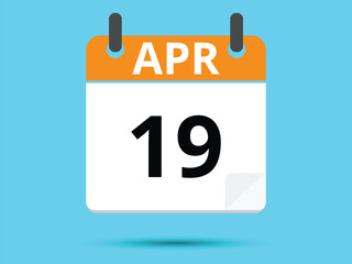 19 April. Flat icon calendar isolated on blue background. Vector illustration.