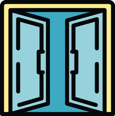 Open doors icon outline vector. Wood glass. Interior handle color flat
