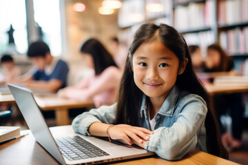 First steps: Girl Coding and Exploring the Digital World on Laptop