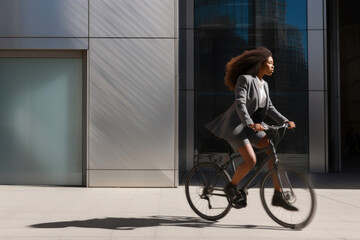 Obraz na płótnie Canvas Businesswoman Riding Bike from Workplace